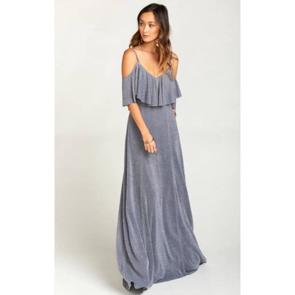Show Me Your MuMu Renee Ruffle Maxi Dress Dancing Queen Shine Smoke XS NWT - Picture 9 of 10